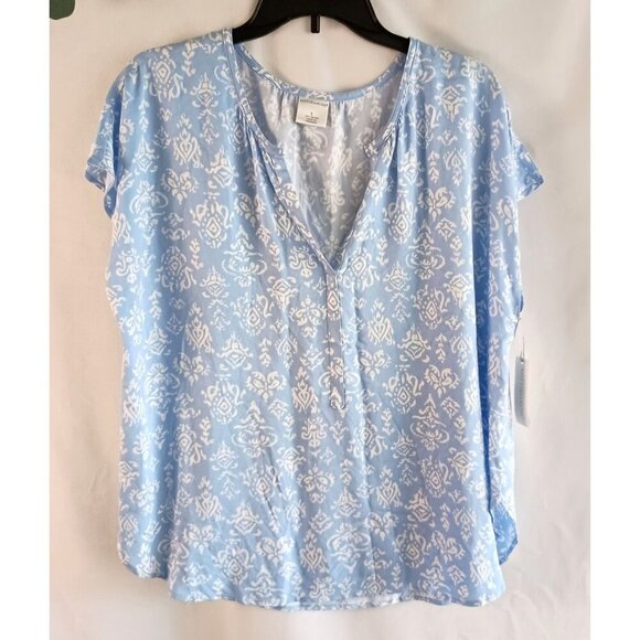 Nottibianche Sleep Top NWT Light Blue Floral Short Sleeve Size L Dillard’s - Picture 2 of 8